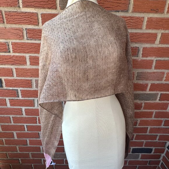 Paul Smith Long Linen Scarf Cafe Brown w Soft Pink - 72” x 14” - Picture 3 of 6